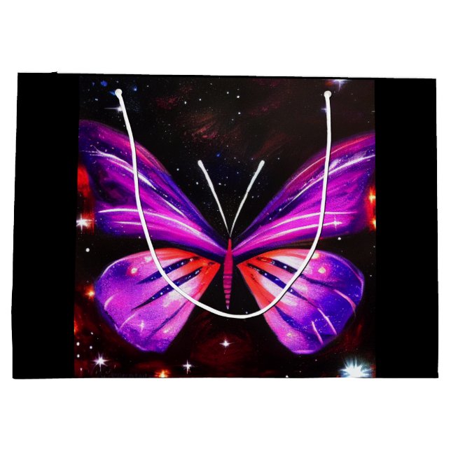 Sacola Para Presentes Grande Fundo preto da borboleta Celestial (Verso)