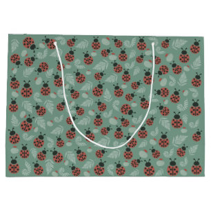 Sacola Para Presentes Grande Fundo Verde de Ladybugs