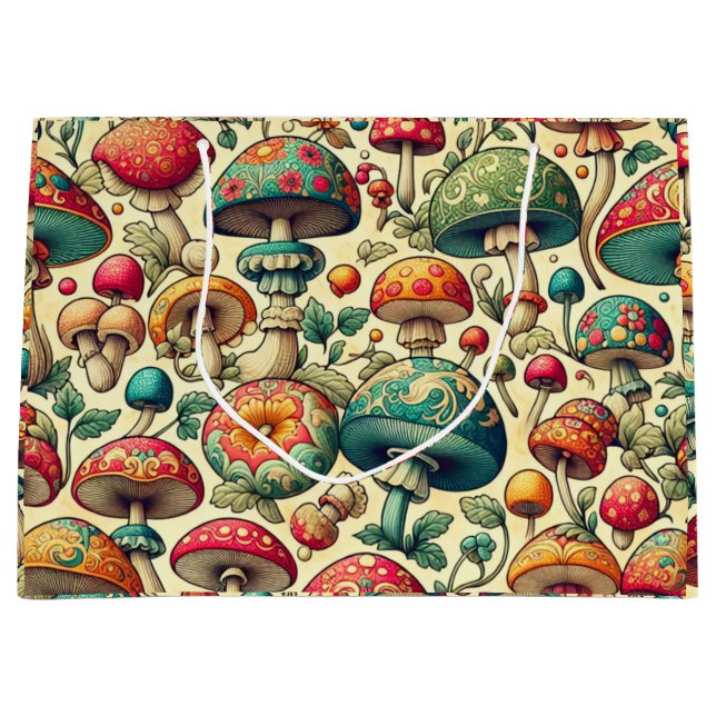Sacola Para Presentes Grande Fungos Elegantes (Frente)