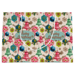 Sacola Para Presentes Grande Funky Bright Retro Christmas