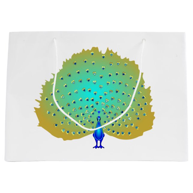 Sacola Para Presentes Grande funky Peacock Hearts design (Frente)