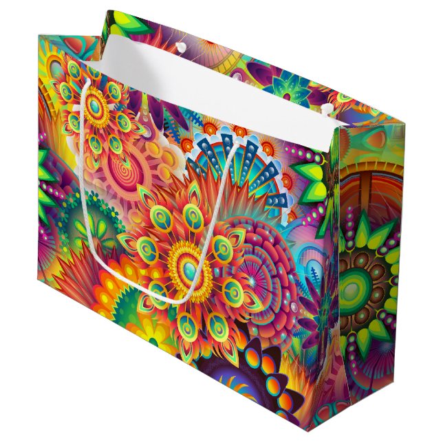 Sacola Para Presentes Grande Funky Retro Pattern Abstrato Bohemian (Frente inclinada)