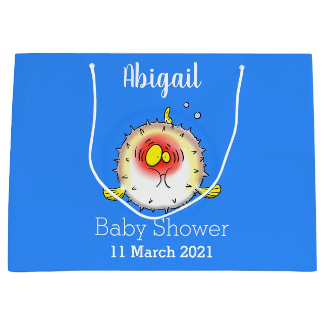 Sacola Para Presentes Grande Funny puffer fish porcupine fish cartoon (Frente)