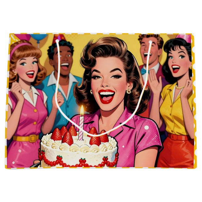 Sacola Para Presentes Grande Funny Retro Pop Art Birthday Party Surprise (Frente)