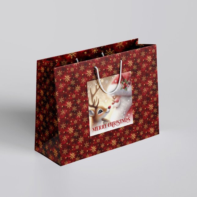 Sacola Para Presentes Grande Funny Santa and Rudolph Kids Christmas Holiday  (Funny Santa and Rudolph Kids Christmas Holiday Gift Bag

)