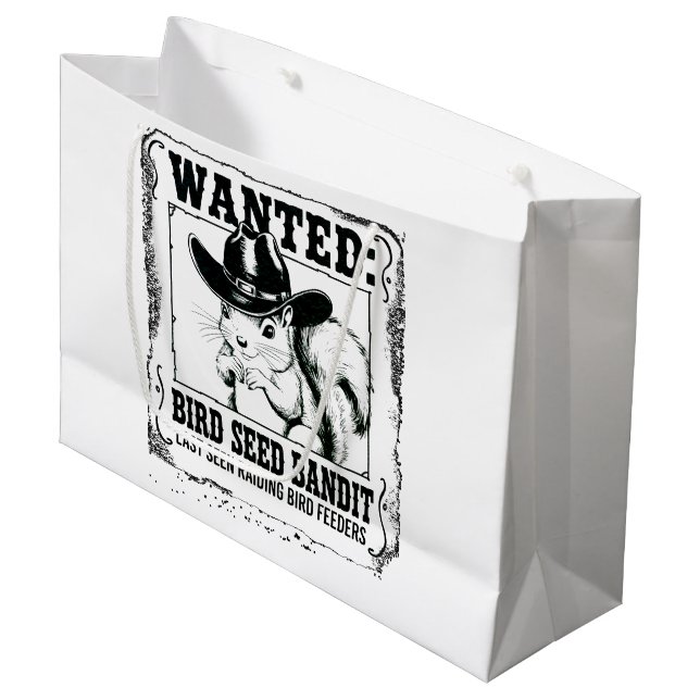 Sacola Para Presentes Grande Funny Squirrel Wanted Poster | Bird Seed Bandit Co (Frente inclinada)