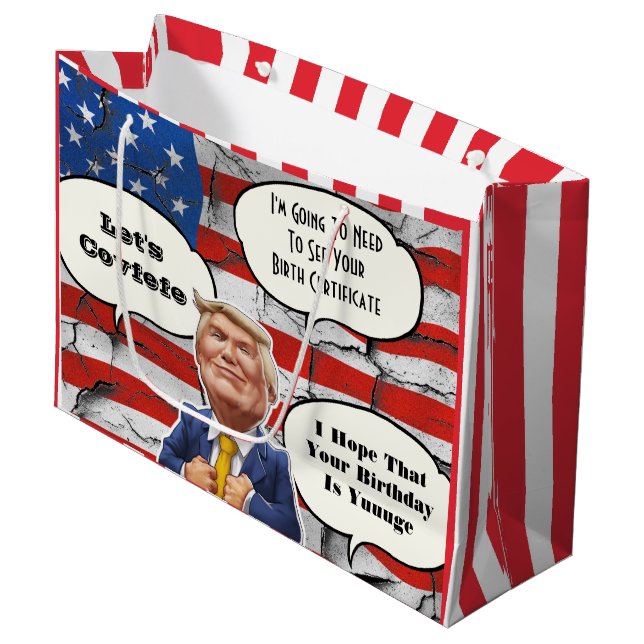 Sacola Para Presentes Grande Funny Trump Birthday (Frente inclinada)