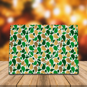Sacola Para Presentes Grande Fusão do Padrão Festivo Verde e Dourada