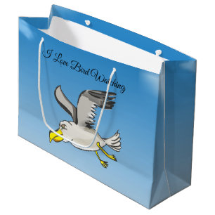 Sacola Para Presentes Grande Gaivota de desenho animado sobrevoando a cabeça c