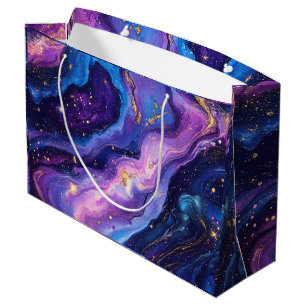 Sacola Para Presentes Grande Galáxia Dourada Magenta Azul Roxo, Respiradora