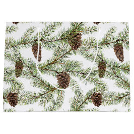 Sacola Para Presentes Grande Galhos de pinheiros e cones Natal, Ano Novo