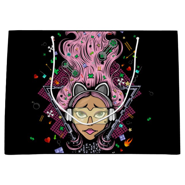 Sacola Para Presentes Grande Gamer Girl (Frente)