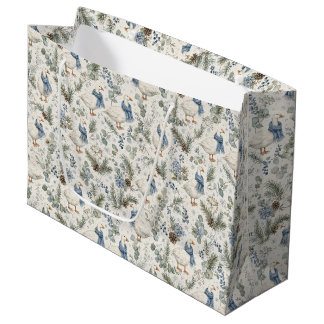 Sacola Para Presentes Grande Ganso Azul de Inverno Aquarela Natal Férias