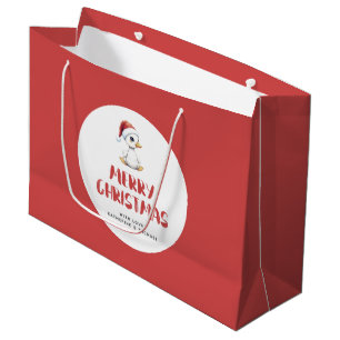 Sacola Para Presentes Grande Ganso Pato de Natal Personalizado em Aquarela