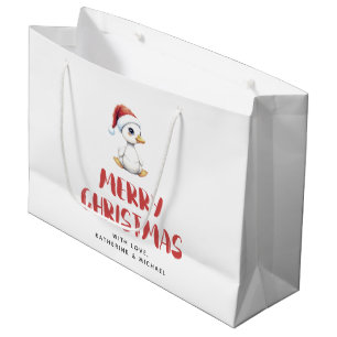 Sacola Para Presentes Grande Ganso Pato de Natal Personalizado em Aquarela