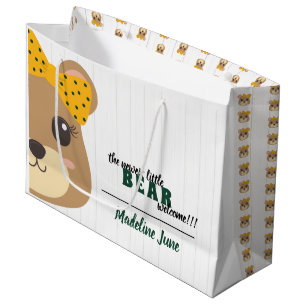 Sacola Para Presentes Grande Garota do Bebê Verde e Dourada