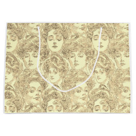 Sacola Para Presentes Grande Garota Gibson vittorian padrão sepia gold