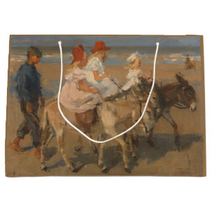 Sacola Para Presentes Grande Garotas Andando Donkeys na Praia