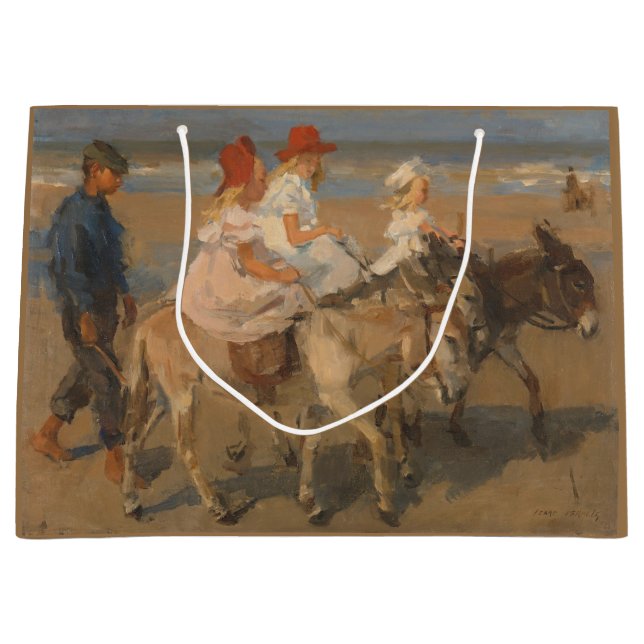 Sacola Para Presentes Grande Garotas Andando Donkeys na Praia (Frente)