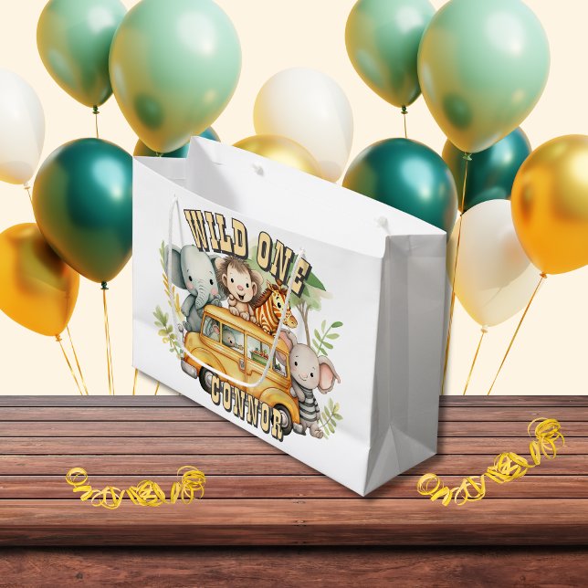 Sacola Para Presentes Grande Garotos selvagens faziam anos safari (Criador carregado)