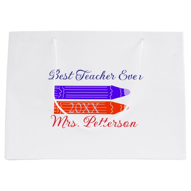 Sacola Para Presentes Grande Garrafa azul vermelha que melhor professor já adic (Frente)