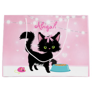 Sacola Para Presentes Grande Gata Rosa Gata Personalizada e Gata Branca