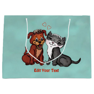 Sacola Para Presentes Grande Gatinho e puppy, Edite seu texto