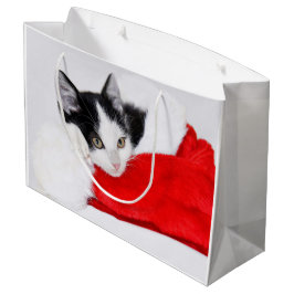 Sacola Para Presentes Grande Gatinho giro em Santa Hat