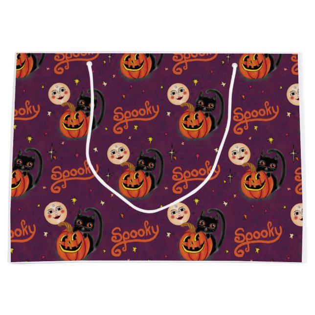 Sacola Para Presentes Grande Gatinho Ritorinho Pumpkin Luas em Roxo Escuro (Frente)