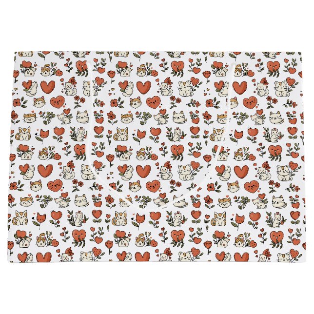 Sacola Para Presentes Grande Gatinhos e Corações do Gato Lover (Frente)