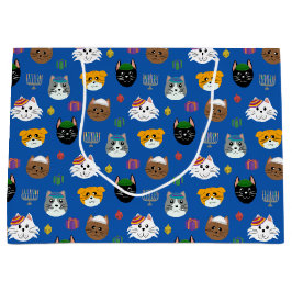 Sacola Para Presentes Grande Gato Bonito Hannukah Patternado