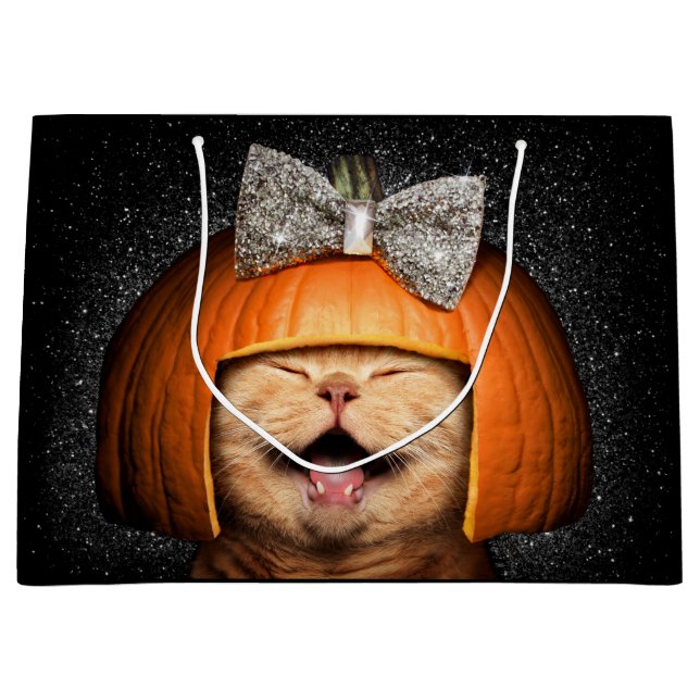 Sacola Para Presentes Grande Gato Com Cabelo De Pumpkin (Frente)