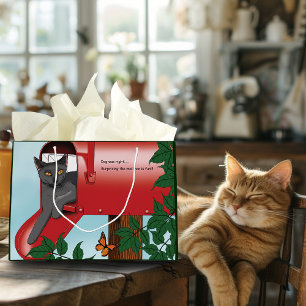 Sacola Para Presentes Grande Gato de Caixa de Correio Vermelho