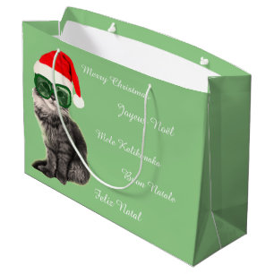 Sacola Para Presentes Grande gato de chapéu de Papai Noel, presente de Natal