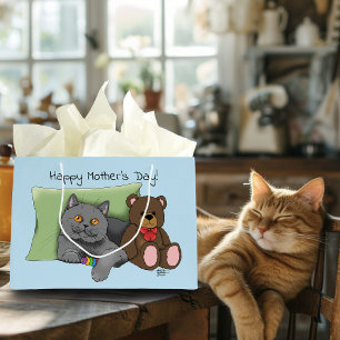 Sacola Para Presentes Grande Gato de Cinza de Dia de as mães Feliz