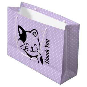 Sacola Para Presentes Grande Gato de Gatinho Branco e Preto, Brancos, a acenar 
