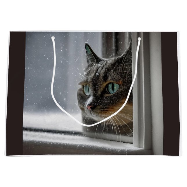 Sacola Para Presentes Grande Gato de Gatinho Feliz Feriado (Frente)