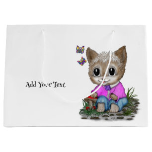 Sacola Para Presentes Grande Gato de Gato e Borboleta
