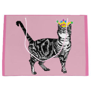 Sacola Para Presentes Grande Gato de Gato Gato Gato-Presente, Gato-de-Cor-de-Ro