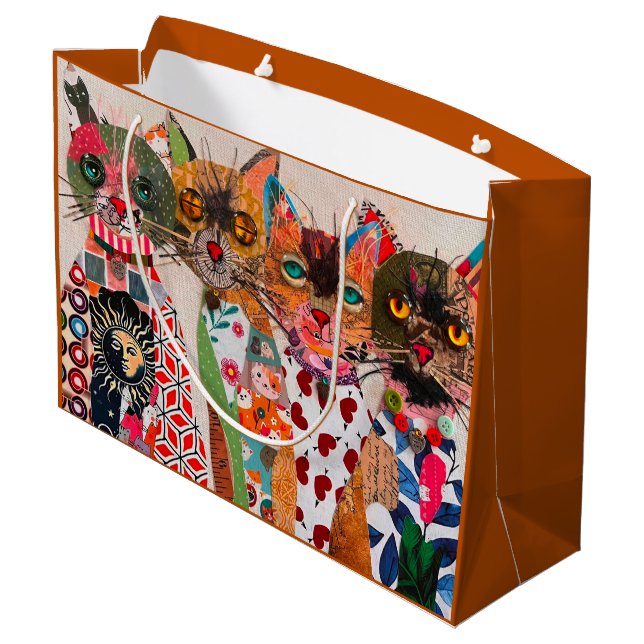 Sacola Para Presentes Grande Gato de Mídia Mistura Engraçado (Verso inclinado)