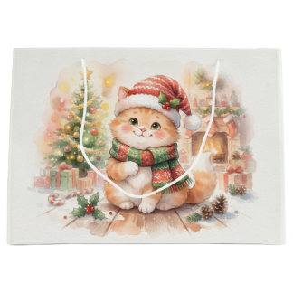 Sacola Para Presentes Grande Gato de Natal Fofo