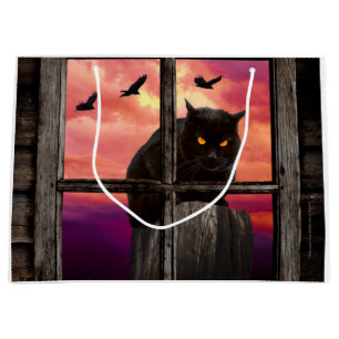 Sacola Para Presentes Grande Gato do Dia das Bruxas