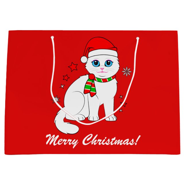 Sacola Para Presentes Grande Gato do Natal no tempo do Natal (Frente)