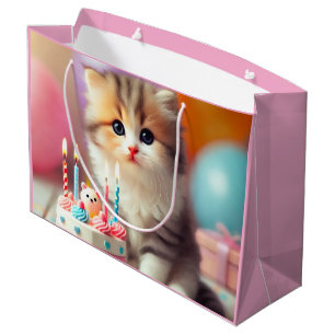 Sacola Para Presentes Grande Gato e Bolo