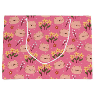 Sacola Para Presentes Grande Gato e Flores de Cuta