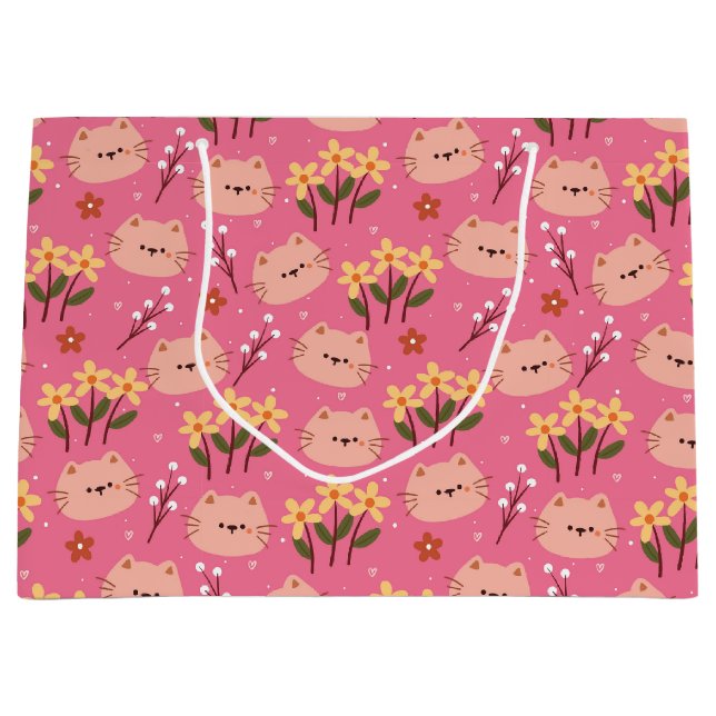 Sacola Para Presentes Grande Gato e Flores de Cuta (Frente)