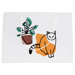 Sacola Para Presentes Grande Gato e planta