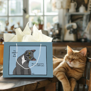 Sacola Para Presentes Grande Gato Engraçado Dia das Mães Gato Cinza Azul