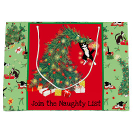 Sacola Para Presentes Grande Gato Engraçado e Árvore de Natal com Problemas Per