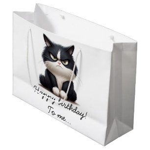 Sacola Para Presentes Grande Gato engraçado rabugento